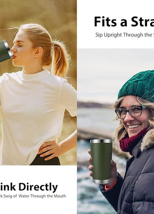 DOMICARE 20oz Stainless Steel Tumbler Bulk with Lid, Double Wall Vacuum Insulated Travel Mug, Powder Coated Coffee Cup, Army Green, 1 Pack