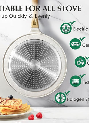 SENSARTE Nonstick Crepe Pan with Spreader, 12-Inch Natural Ceramic Coating Dosa Pan Pancake Flat Skillet Tawa Griddle with Stay-Cool Handle, Induction Compatible (White)