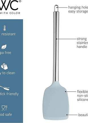 COOK WITH COLOR Silicone Cooking Utensils, Kitchen Utensil Set, Easy to Clean Silicone Kitchen Utensils, Cooking Utensils for Nonstick Cookware, Kitchen Gadgets Set, 5 Pieces, Blue and White