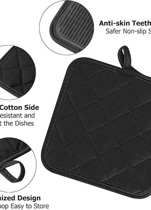 Oven Mitts and Pot Holders Set, Pack of 4, Heat Resistant Silicone Kitchen Mini Oven Mittens for 500 Degrees, Mini Oven Gloves and Hot Pads for Baking Grilling Barbecue Microwave Machine Washable