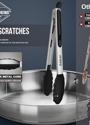 17 & 12 Inch Extra Long Kitchen Tongs with Silicone Tips, Heat Resistant 600 Degrees Silicone Tong, Stainless Steel Tongs for Cooking, Food, Bbq, Grilling, Barbecue, Dishwasher 2 Pack