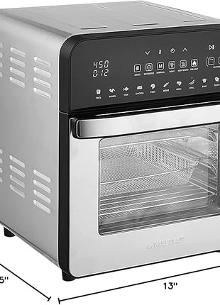 GoWISE USA 14.7-Quart Air Fryer Grill with Dual Heating Elements & Oven with Rotisserie, Dehydrator, Preheat and Broil Functions + 11 Accessories with 2 Recipe Books (Stainless Steel/Black), Ultimate