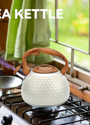 Tea pot, 3.2Qt Whistling Tea Kettle Stovetop, Convenient switch/heat-resistant handle, coffee, tea, milk teapots, Gas Electric Applicable (cream)