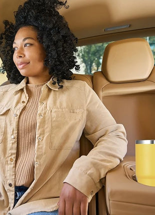 VEGOND 20 oz Tumbler Bulk with Handle Lid and Straw, Stainless Steel Insulated Travel Coffee Mug Set, Spill Proof Double Wall Metal Tumblers Cups, Yellow 6 Pack