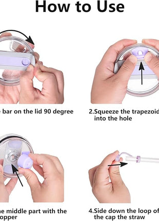 Silicone Spill Stopper Set Compatible with Stanley Cup 2.0 30oz & 40oz with Straw Cover (Set of 2, Orchid)