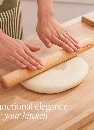 GOBAM Wood Rolling Pin, Medium - Dough Roller for Pasta, Cookies, Pie, Pizza, Chapati, Fondant, Rolling Pins for Baking, Bread Making Tools and Supplies - 13 x 1.38 Inches