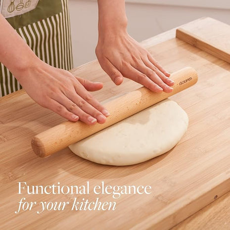 GOBAM Wood Rolling Pin, Medium - Dough Roller for Pasta, Cookies, Pie, Pizza, Chapati, Fondant, Rolling Pins for Baking, Bread Making Tools and Supplies - 13 x 1.38 Inches