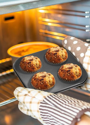 6 Pack Air Fryer Muffin Pan, 4 Cup Non-Stick Small Oven Cupcake Baking Pan, Carbon Steel Round Muffin Tin Bakeware Cake Mould for Egg Muffin, Quiches, Frittatas