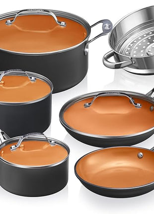 GOTHAM STEEL 15 Pc Ceramic Cookware Set, Ceramic Pots and Pans Set Non Stick with Cooking Utensils and Steamer, Non Toxic PFOA PFOS Free, Premium Stay Cool Handles, Oven & Dishwasher Safe