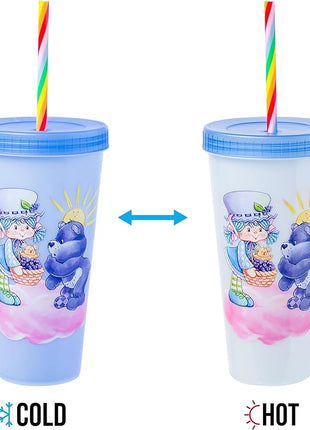 Silver Buffalo Care Bears Strawberry Shortcake Color Change Plastic Tumbler 4 Pack Featuring Orange Blossom Lemon Meringue Cheer Funshine Friend Blueberry Muffin Grumpy, 24 Ounces