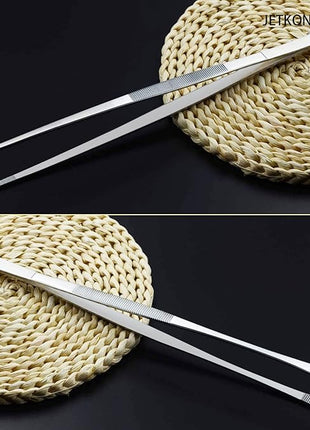 JETKONG 2 Pcs 12-Inch Kitchen Tweezers Fine Tweezer Tongs, Extra-Long Stainless Steel Cooking Tweezers (Silver)