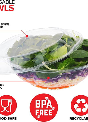 Stock Your Home 64oz Clear Plastic Salad Bowls with Lids Disposable (10 Pack) Extra Large Takeout Container with Snap on Lid for Fruit Salads, Lunch, Meal Prep, Acai Bowl, To-Go Party Containers