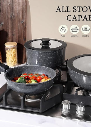 GiPP Ceramic Pots and Pans Set Non Stick, Nonstick Detachable Handle Cookware Sets, Non Toxic Induction Kitchen Pot and Pan with Removable Handle, Healthy RV Cookware, Dishwasher ＆Oven Safe, 5 Piece