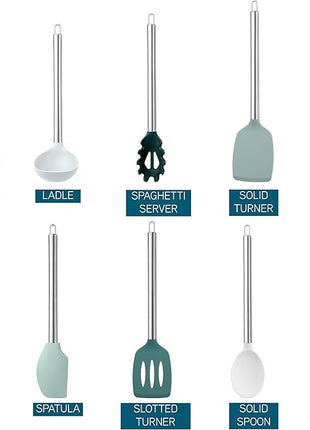 COOK WITH COLOR Silicone Cooking Utensils, Kitchen Utensil Set, Easy to Clean Silicone Kitchen Utensils, Cooking Utensils for Nonstick Cookware, Kitchen Gadgets Set, 10 Pieces, Teal