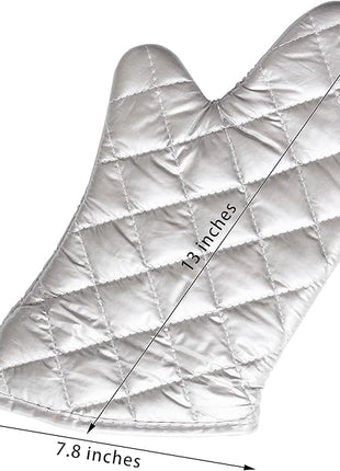 Silver Oven Mitts,Quilted Cotton Lining 13 Inch Oven Gloves,Heat Resistant for Kitchen Cooking,Grilling,Backing,Set of 2