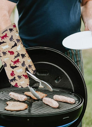 RED LMLDETA Oven Mitts Gloves 1 Pair Heat Resistant 480 ℉ Non Slip Clear Silicone Printed Comfortable Cotton Lining Kitchen Women Men Cooking Barbecue Microwave Machine Washable (Cat, Khaki Mittens)