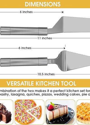 Pie Server Spatula and Cake Cutter Slicer, Stainless Steel Set - Kitchen Essentials for Cutting & Serving Desserts, Brownies, Lasagna