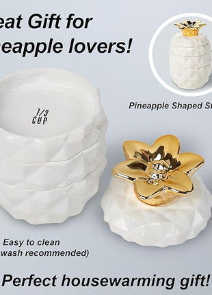 Set of 4 Decorative Pineapple Shaped Stackable Ceramic Kitchen Measuring Cups in 4 Assorted Sizes