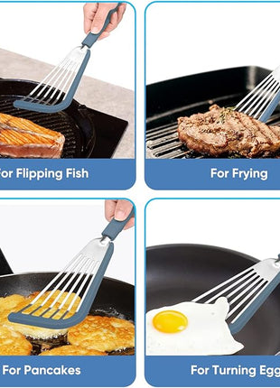 Nonstick Fish Spatula,Maywe Tanso Thin Slotted Spatulas Turner Silicone Fish Spatulas for Nonstick Cookware,High Heat Resistant BPA Free Cooking Utensils,Ideal for Fish,Eggs,Pancakes