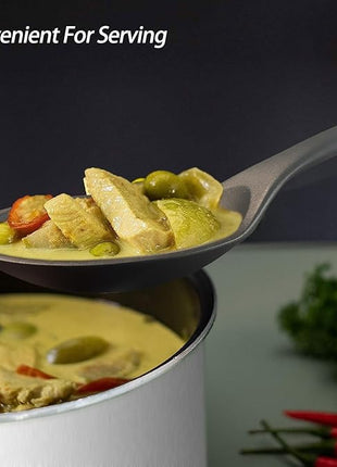 Silicone Spoons for Cooking - Extra Large Kitchen Spoons for Mixing, Serving, & Stirring - 600°F Heat-Resistant Non Stick Utensils Ladle - Dishwasher Safe, Solid,Black