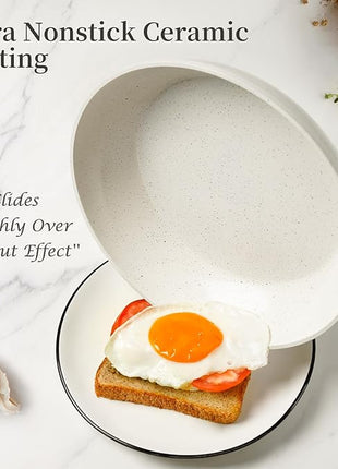 Ceramic Non Stick Frying Pan - 9.5 Inch Ceramic White Non Stick Skillet Frying Pans, Safe&No Toxic Egg Omelette Frying Pan, Nonstick Cookware Cooking Pan, Induction Compatible, PFOA&PFAS Free