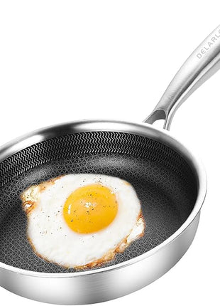 DELARLO Whole body Tri-Ply Stainless Steel 7.8 inch Mini Omelet Pans Nonstick Small Frying Pan, Oven safe induction skillet, Suitable for All Stove (Detachable Handle)
