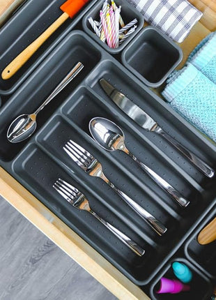 madesmart Value Mini Silverware Tray - Granite | VALUE COLLECTION | 5-Compartments | Kitchen Cutlery and Flatware Organizer |Easy to Clean | BPA-Free