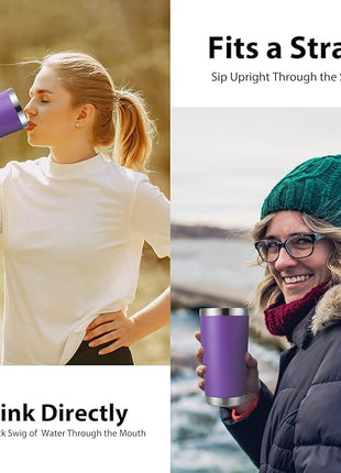 DOMICARE 20oz Stainless Steel Tumbler Bulk with Lid, Double Wall Vacuum Insulated Travel Mug, Powder Coated Coffee Cup (Powder Purple, 4)