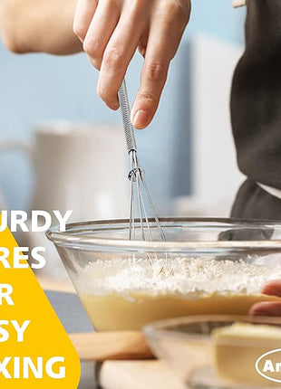 Anaeat Mini Wire Whisks, Set of 4 Portable Stainless Steel Kitchen Tiny Whisk & Egg Beater with Thick Wire - Sturdy Small Mixing Balloon for Cooking, Blending, Whiping, Beating and Stirring (5" + 7")