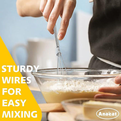 Anaeat 6 Pack Small Wire Whisks, Portable Stainless Steel Kitchen Tiny Whisk & Egg Beater with Thick Wire - Sturdy Mini Mixing Balloon for Cooking, Blending, Whiping, Beating and Stirring (6")
