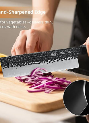 FINDKING Dynasty Series Japanese Nakiri Knife, Professional Vegetable Cleaver, 9Cr18MoV High Carbon Steel Blade, African Rosewood Octagonal Handle, for Shred, Slicing, Mincing, 7 Inches