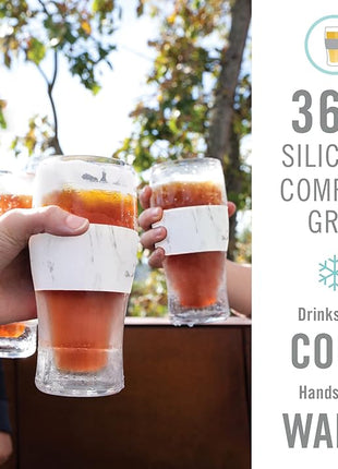 Host Freeze, Frozen Mugs, Freezable Pint Set, Beer Keep Your Drinks Cold, Double Walled Insulated Glasses, Tumbler for Iced Coffee, 16oz, Set of 2, Marble