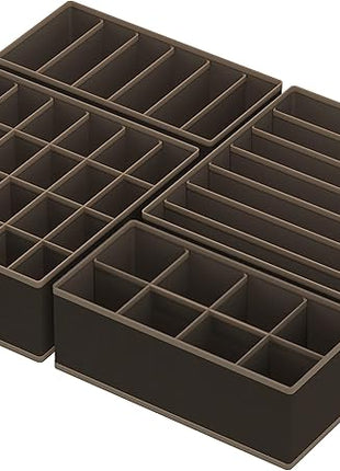 Simple Houseware 4-Pack Drawer Organizer Set - Closet Dividers for Underwear, Socks, Bras, Scarves, Ties - Foldable Non-Woven Storage Boxes, Brown