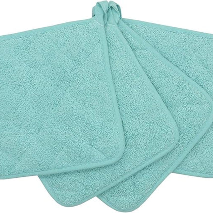 Cotton Pot Holders Cotton Made Machine Washable Heat Resistant Everyday Kitchen Basic Terry Pot Holder, Hot Pads, Trivet for Cooking and Baking Set of 4 (Sky Blue)