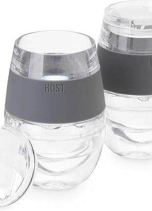 HOST Freeze Wine Glasses with Lids, Insulated Cooling Cups with Freezing Gel, Wine Tumbler Gifts for Women, Freezable Tumblers for Cocktails, Outdoor Party, and Home Bar Gifts, 8.5 oz Set of 2, Gray