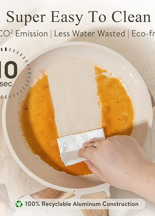 CAROTE Non Stick Frying Pan Skillet, Omelet Pan, Healthy Non Toxic Granite Chef Pan, Induction Compatible Egg Frying Pan with Heat-Resistant Handle, PFOA-Free,Cream White, 8"