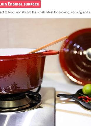 Puricon 5.5 Quart Enameled Cast Iron Dutch Oven with Lid, 5.5 QT Deep Round Dutch Oven Pot with Dual Handles -Red