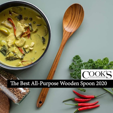 FAAY 13.5" Teak Cooking Spoon, Wooden Spoon, Mixing Spoon Handcraft from Teak | Healthy and High Moist Resistance for Non Stick Cookware