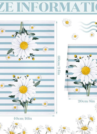 Boyiee Set of 6 Daisy Flower Kitchen Towels Daisy Stripes Tea Towels Floral Absorbent Dishtowels 24 x 16 Inches Housewarming Gifts Blue Hand Wash Cloth for Farmhouse Kitchen Bathroom Decorations