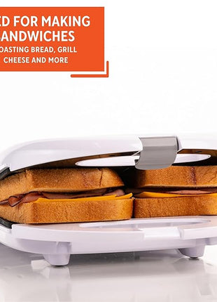 IMUSA 2 Slot Electric Sandwich Maker White Nonstick Press for Grilled Sandwiches and Quick Snacks