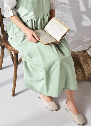 Uaussi Cotton Linen Apron Cross Back Work Apron for Women with Pockets Pinafore Dress X Cross Halter Apron for Chef Gardening