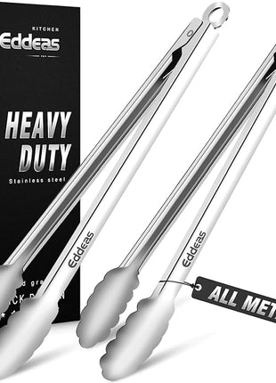 Grill Tongs, 600 Degrees Heat Resistant 17 Inch Extra Long BBQ Tongs, All Metal Kitchen tongs, Heavy Duty Stainless Steel Locking Tongs for Cooking, Grilling, Barbecue/BBQ, Buffet, 2 Pack