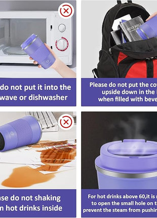 CS COSDDI 12 oz Stainless Steel Vacuum Insulated Tumbler - Coffee Travel Mug Spill Proof with Lid - Coffee Cups for Keep Hot/Ice Coffee,Tea and Beer (purple)