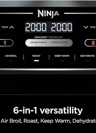 Ninja | Air Fryer | Finish Cooking Multiple Foods at the Same Time | 6-in-1 (Air Fry, Broil, Roast, Keep Warm, Dehydrate, Bake) | Fit up to 8lb Chicken Wings in the two 5 QT Baskets | DZ302