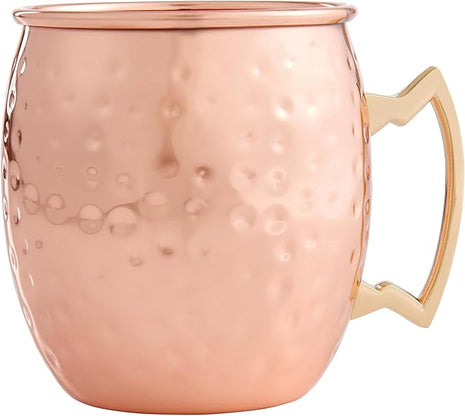 HIC Kitchen Bar Hammered Copper Moscow Mule Drinking Mug with Contrasting Handle, Copper-Plated 18/8 Stainless Steel, 16-Ounce