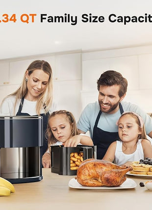 Simple Deluxe Air Fryer - 6.34 QT Digital Airfryer with Visible Window, 12 Presets Functions, Nonstick and Dishwasher-Safe Basket, 1700W, Gray