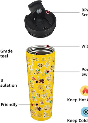 BJPKPK 30oz Insulated Tumbler With lid And Straw Stainless Steel Tumblers Travel Coffee Mug Reusable Thermal Cup,Hawaii Fruits-Yellow (Pack of 2)