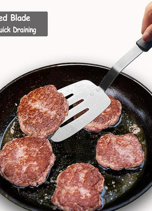 Stainless Steel Spatula Turner, Slotted Metal Spatula for Kitchen Use,VOVOLY Heavy Duty Cooking Turner, Wide Blade with Beveled Edge and Heat Resistant Silicone Handle, Dishwasher Safe