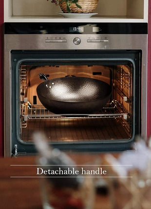 BIELMEIER 12.5" Wok Pan- Woks and Stir Fry Pans, Carbon Steel Wok, Flat Bottom Wok with Lid Suits for all Stoves