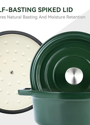 Miereirl 6.5 Quart Enameled Dutch Oven Pot with Lid, Cast Iron Dutch Oven with Dual Handles for Bread Baking, Cooking, Non-stick Enamel Coated Cookware (Green)